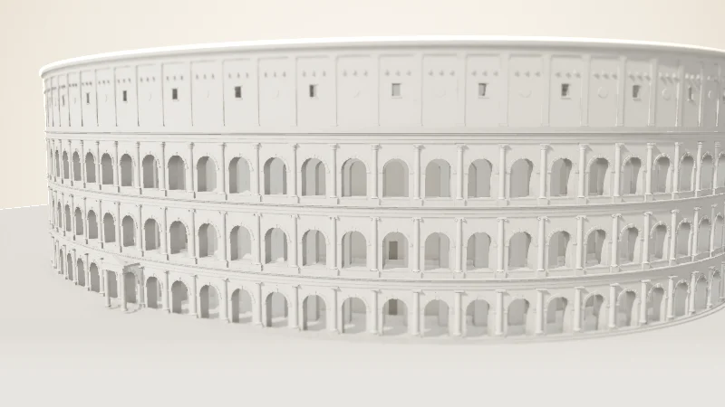 Maqueta blanca de las arcadas, semicolumnas y ático del Coliseo