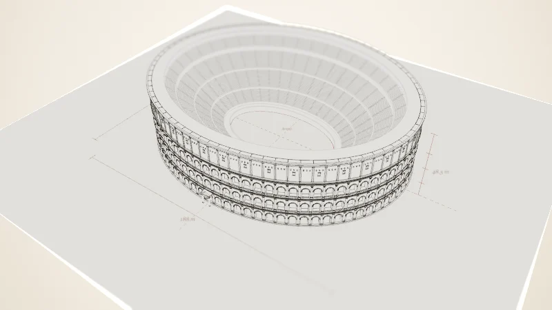 Dibujo de líneas del plano del Coliseo con sus ejes de 188 m y 156 m