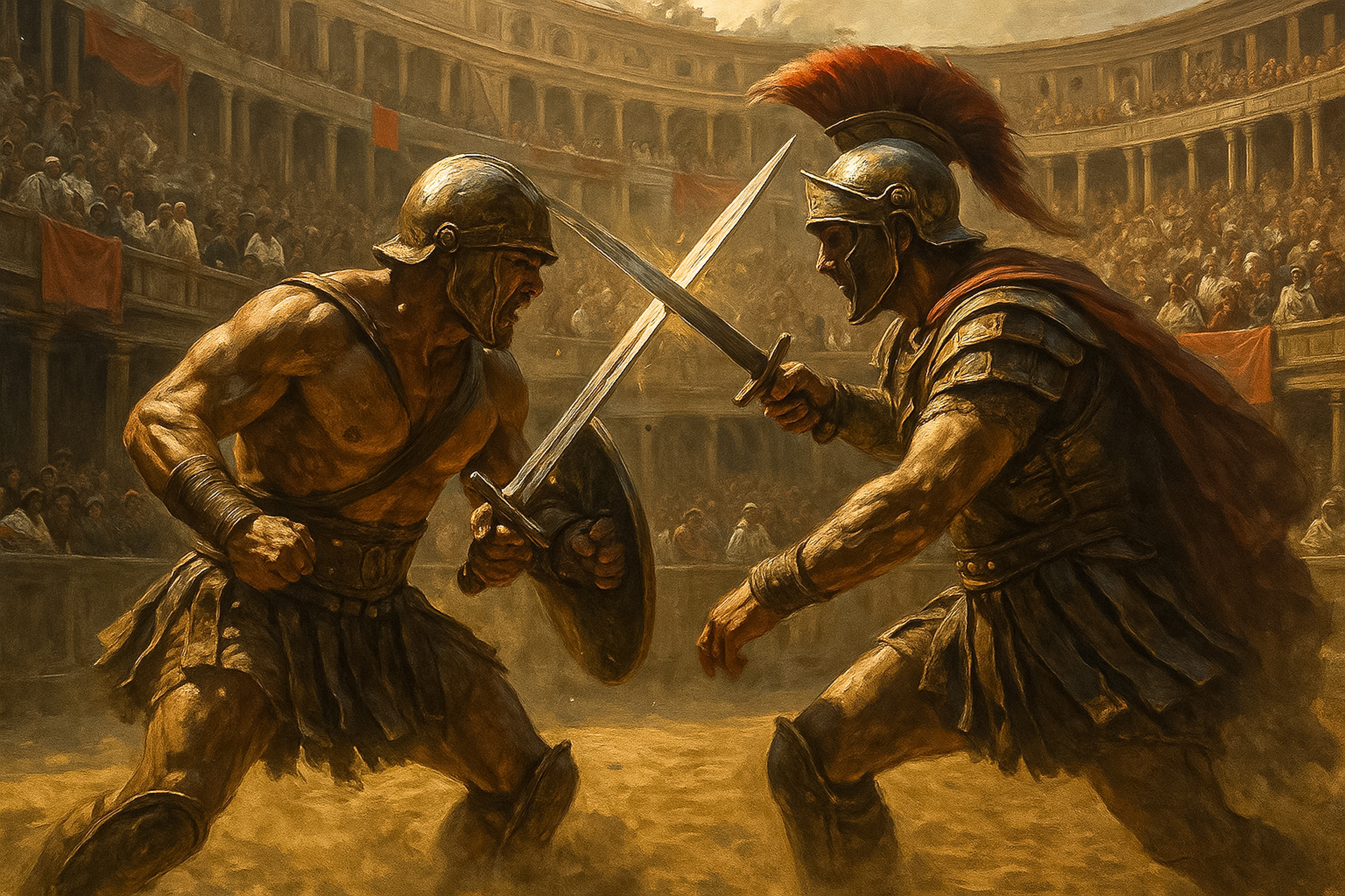 Gladiator fight in the Colosseum Arena