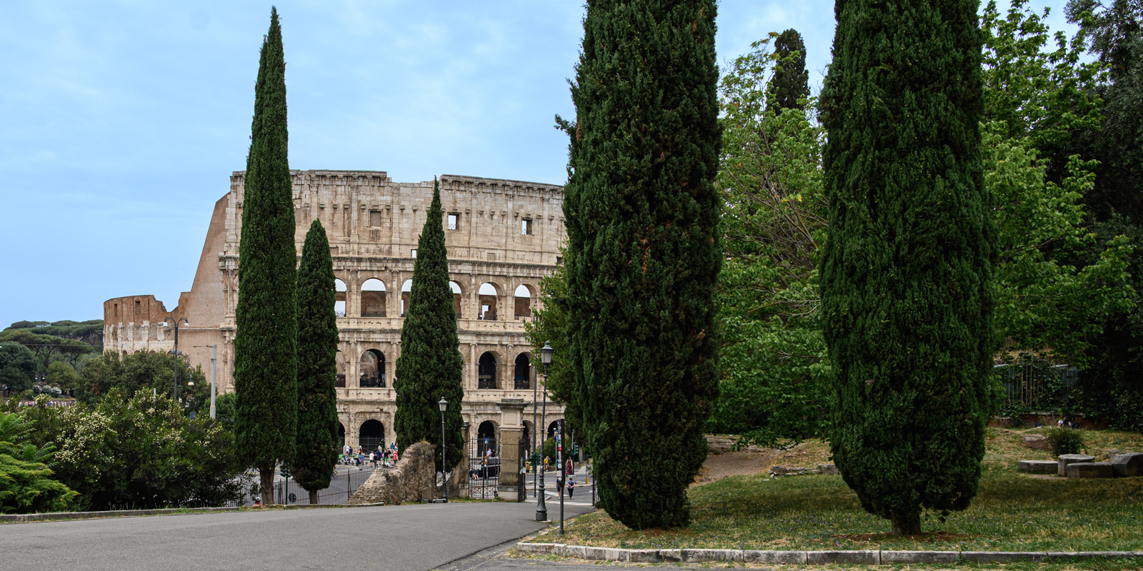 View of the Colosseum from near the Domus Aurea entrance on Colle Oppio