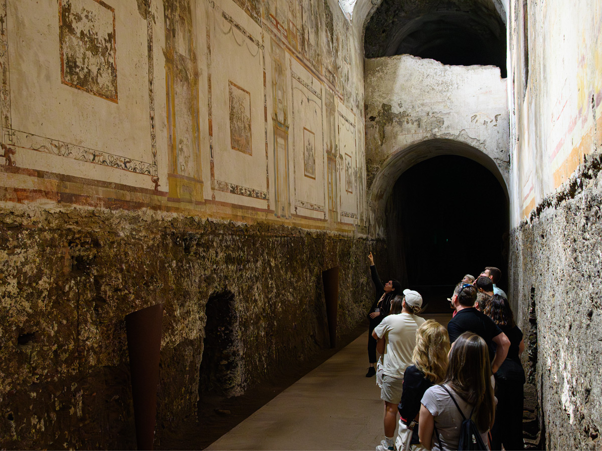Guided tour group inside the Domus Aurea in Rome