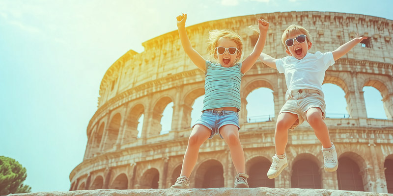 Children in front of the Colosseum