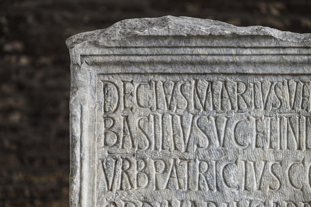 Close-Up of Latin Inscription – Colosseum, Rome