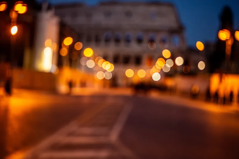 Colosseum at Night – Bokeh Lights Artistic Blur